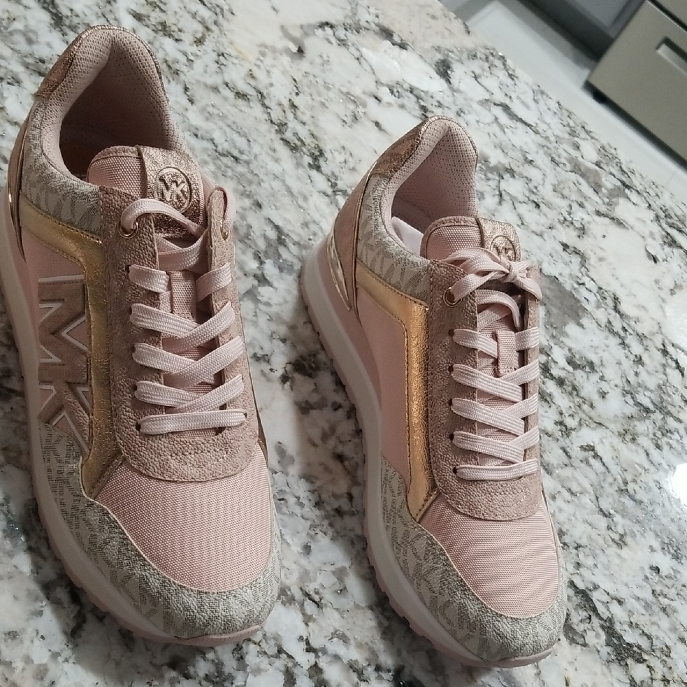 Michael Kors Pink and Gold Sneakers with leather Accents - Picture 3 of 9